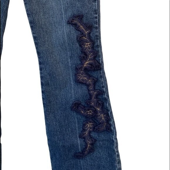 INC Floral Embroidered Boot Cut Distressed Jeans Mid-Rise Stretch Cottagecore - Picture 4 of 16